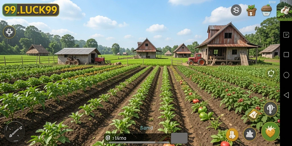 Screenshot gameplay 99LUCK99 menampilkan aktivitas bertani yang seru.