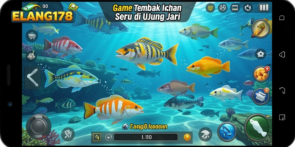 Gameplay seru ELANG178 dengan berbagai jenis ikan yang menunggu untuk ditangkap.