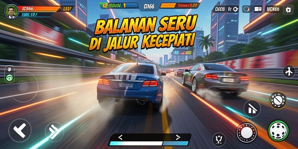 Menampilkan aksi balapan seru di lintasan yang menantang.