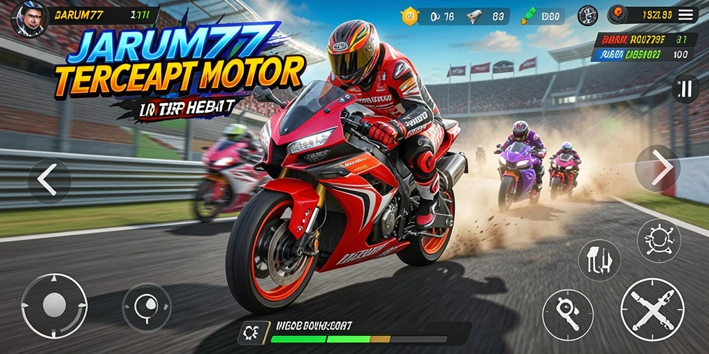 Tampilan seru balapan motor di lintasan yang menantang.