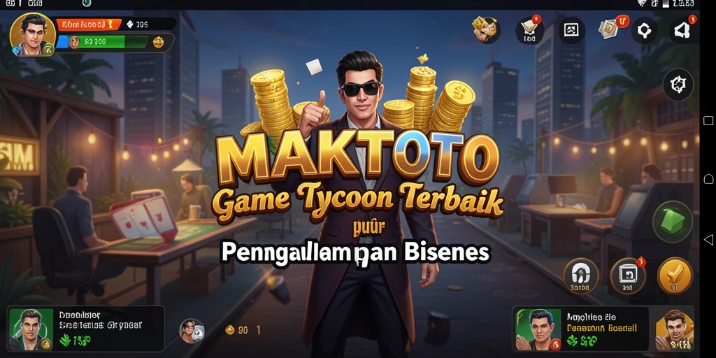 Screenshot gameplay MAKTOTO menampilkan elemen strategis bisnis.