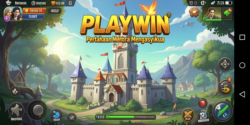 Tampilan menara dan musuh dalam gameplay PLAYWIN Tower Defense.