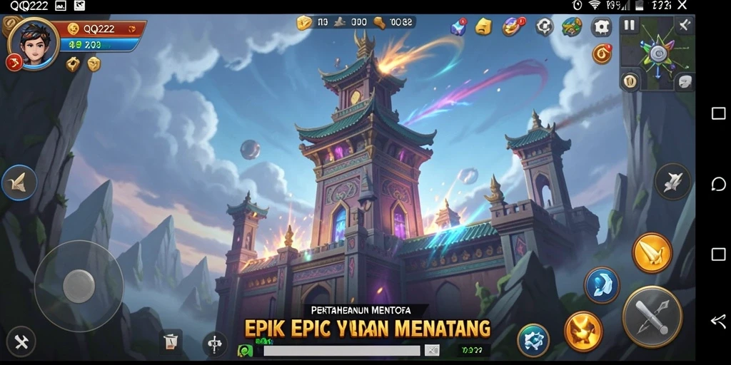 Tampilan menara dan strategi pertahanan dalam gameplay QQ222.