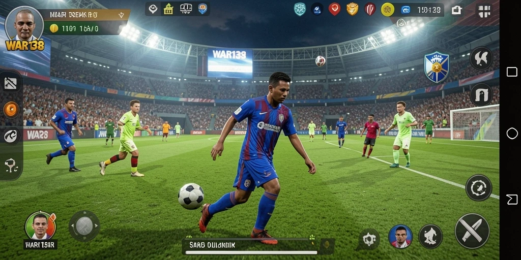 Tampilan gameplay menarik dari WAR138 dengan aksi sepak bola seru.